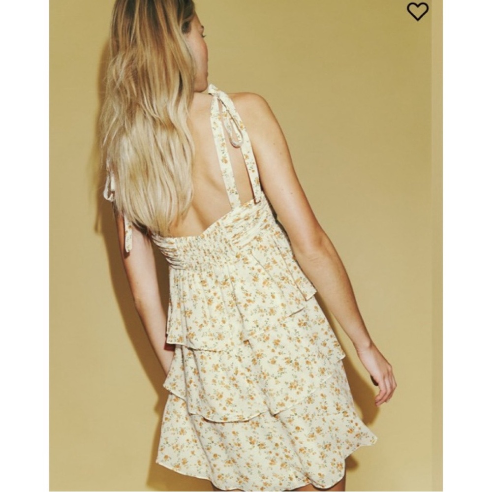 Reformation Avni Babydoll Tiered Tie Sleeve Yellow Floral Mini Dress Size Large - Picture 2 of 8